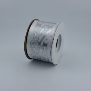 Ribbon - #16 Printed Ribbon  - HOMECOMING w/ Stars and Confetti - 2"x25yds - White / Silver