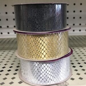 Ribbon - Metallic - Diamondz - Snakeskin (Diamond Dust Pattern ) #9 - 25 yds - Metallic Gold