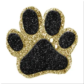 Foam - 3" GLITTER PAW - Black/Gold - 12 pc