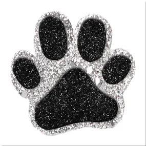 Foam - 3" GLITTER PAW - Black/Silver - 12 pc