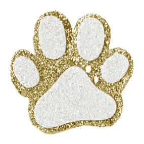 Foam - 3" GLITTER PAW - White/Gold - 12 pc