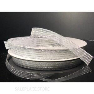 Sheer W/ Metallic Stripes 3/8" - White Sheer W/ Metallic Stripes-50 Yds-3/8" - White/Silver