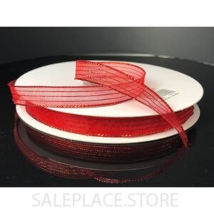 Sheer W/ Metallic Stripes 3/8" - White Sheer W/ Metallic Stripes-50 Yds-3/8" - Red