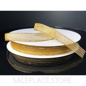 Sheer W/ Metallic Stripes 3/8" - White Sheer W/ Metallic Stripes-50 Yds-3/8" - Old Gold