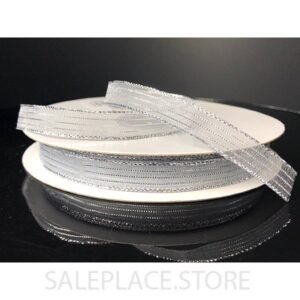 Sheer W/ Metallic Stripes 3/8" - White Sheer W/ Metallic Stripes-50 Yds-3/8" - Silver