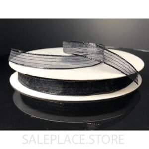 Sheer W/ Metallic Stripes 3/8" - White Sheer W/ Metallic Stripes-50 Yds-3/8" - Black