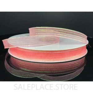 Sheer W/ Metallic Stripes 3/8" - White Sheer W/ Metallic Stripes-50 Yds-3/8" - Coral