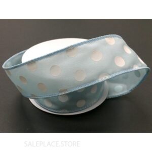 Dots #9 10 Yds - Dots On Satin-#9-10 Yds - Light Blue/White