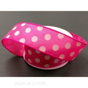 Dots #9 10 Yds - Dots On Satin-#9-10 Yds - Hot Pink/White