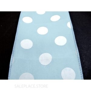 Dots #40 10 Yds - Dots On Satin-#40-10 Yds - Light Blue/White