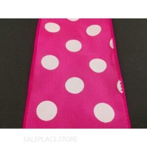 Dots #40 10 Yds - Dots On Satin-#40-10 Yds - Hot Pink/White