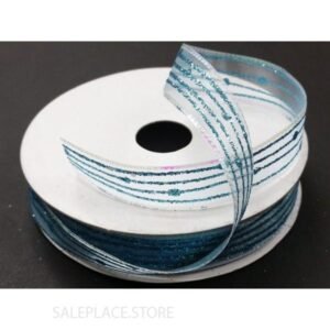 Sheer W/ Glitter Stripes #3 50 Yds - Sheer W/ Glitter Stripes-#3-50Yds - Light Blue