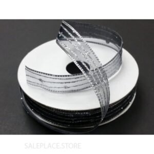 Sheer W/ Glitter Stripes #3 50 Yds - Sheer W/ Glitter Stripes-#3-50Yds - Black/Silver