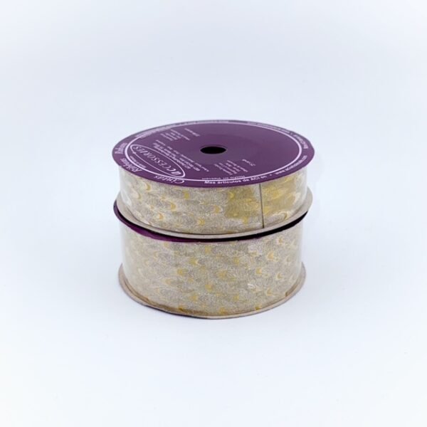 Ribbon - Diamond Dust Pattern - Peacock (Diamond Dust Pattern ) #9 - 25 yds - Metallic Gold