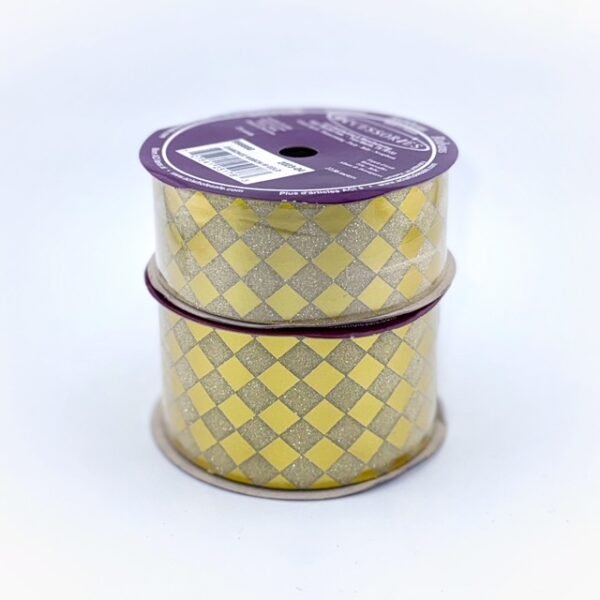Ribbon - Diamond Dust Pattern - Dymondz (Diamond Dust Pattern ) #9 - 25 yds - Metallic Gold