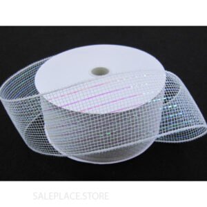 Basic Metallic Mesh Ribbon - 2.5 X 25 Yards - White/Iridescent