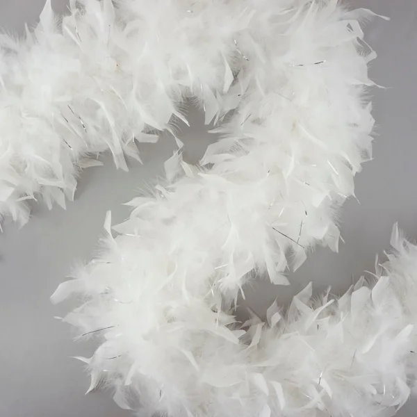 Feathers - Chandelle Heavyweight Feather Boa 6ft - White with Metallic - White/Silver