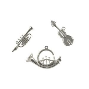 Trinket - Music Instrument Charms (Asst) 1.75" - (12pc) - Metallic Silver