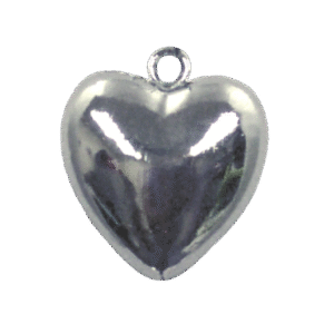 Trinket - Puff Heart Charm 30mm 1 " - (12pc) - Metallic Silver