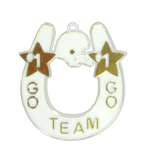 Trinket - Horseshoe Charm w/ Go Team Go 2.75" - (12pc) - White / Gold
