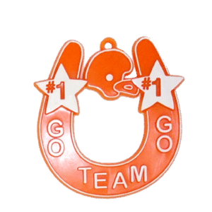 Trinket - Horseshoe Charm w/ Go Team Go 2.75" - (12pc) - Orange / White