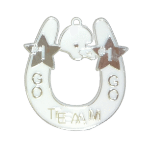 Trinket - Horseshoe Charm w/ Go Team Go 2.75" - (12pc) - White / Silver