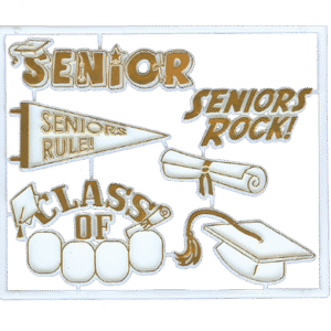 Trinket - Class - Seniors Rock Set W/Numbers (12 sets) - White / Gold