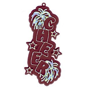 Trinket - Cheer Charm (Vertical) 3.25 in - (24pc) - Burgundy / Silver