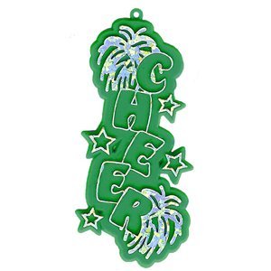 Trinket - Cheer Charm (Vertical) 3.25 in - (24pc) - Emerald / Silver