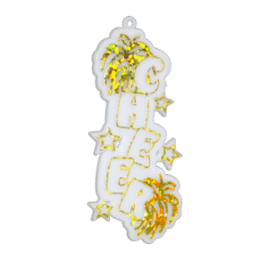 Trinket - Cheer Charm (Vertical) 3.25 in - (24pc) - White / Gold