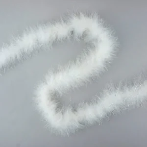 Feathers -  Marabou Medium Weight Feather Boa 6ft - White with Metallic - White/Silver