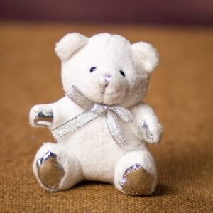 Plush - 3" Teddy Bear Sitting - White / Silver  (12pc)