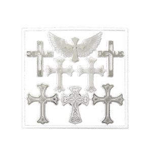 Trinket - Assorted Crosses - (12 sets) - White / Silver