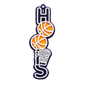 Trinket - Basketball "HOOPS" Charm - 2.5" - (Orange Ball) (24pc) - Black / White