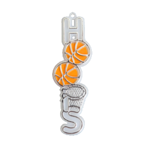 Trinket - Basketball "HOOPS" Charm - 2.5" - (Orange Ball) (24pc) - White / Silver