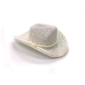 2 inch Glittered Cowboy Hat (6pc) - White Iridescent