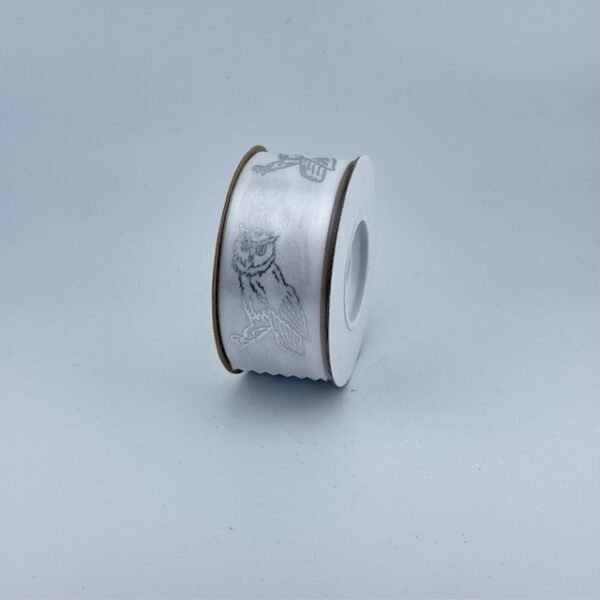 Ribbon - #9 Printed Ribbon  - Owls - 1 3/8"x25yds - White / Silver
