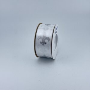 Ribbon - #9 Printed Ribbon  - Fleur-de-lis - 1 3/8"x25yds - White / Silver
