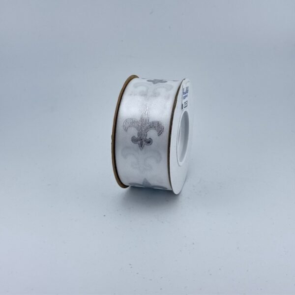 Ribbon - #9 Printed Ribbon  - Fleur-de-lis - 1 3/8"x25yds - White / Silver