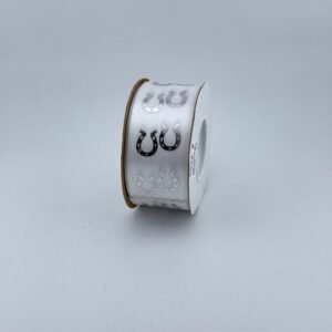 Ribbon - #9 Printed Ribbon  - Horseshoes - 1 3/8"x25yds - White / Silver