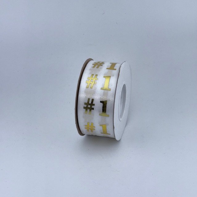 Ribbon - #9 Printed Ribbon - #1 - 1 3/8"x25yds - White / Gold