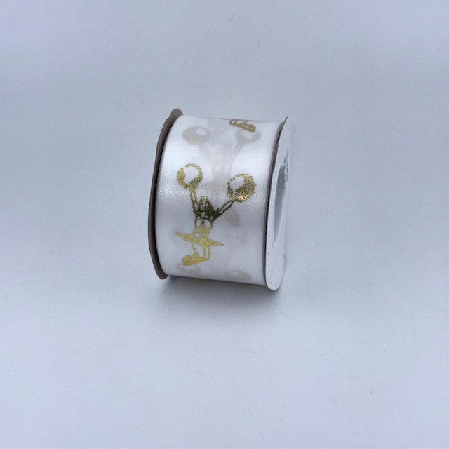 Ribbon - #16 Printed Ribbon - Cheerleader - 2"x25yds - White / Gold