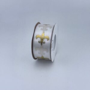 Ribbon - #9 Printed Ribbon  - Fleur-de-lis - 1 3/8"x25yds - White / Gold