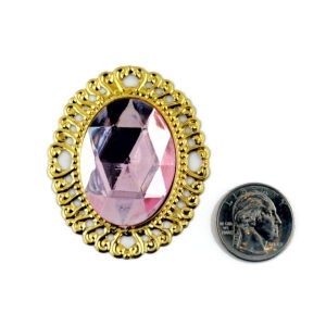 Large Oval Acrylic Gem with Border 2"x1.75" -  - Pink/Gold - (25 pc)