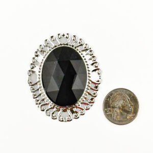 Large Oval Acrylic Gem with Border 2"x1.75" -  - Black/Silver - (25 pc)