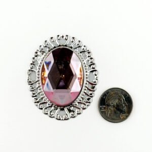 Large Oval Acrylic Gem with Border 2"x1.75" -  - Pink/Silver - (25 pc)