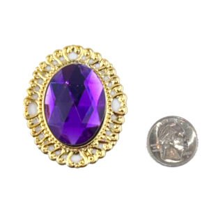 Large Oval Acrylic Gem with Border 2"x1.75" -  - Purple/Gold - (25 pc)