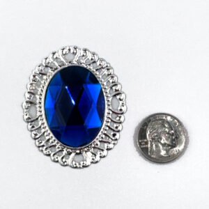 Large Oval Acrylic Gem with Border 2"x1.75" -  - Royal/Silver - (25 pc)