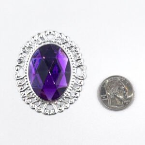 Large Oval Acrylic Gem with Border 2"x1.75" -  - Purple/Silver - (25 pc)