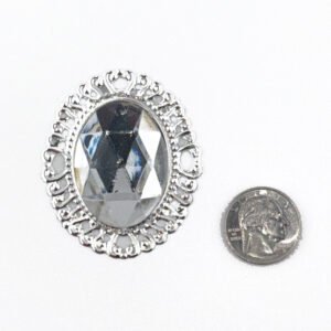 Large Oval Acrylic Gem with Border 2"x1.75" -  - Clear/Silver - (25 pc)